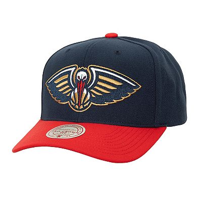 Men's Mitchell & Ness Navy/Red New Orleans Pelicans Soul XL Logo Pro Crown Snapback Hat