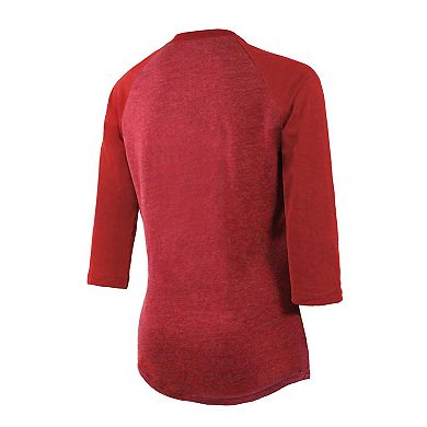 Women's Majestic Threads  Scarlet San Francisco 49ers Super Bowl LVIII Vegas Raglan 3/4-Sleeve Tri-Blend T-Shirt