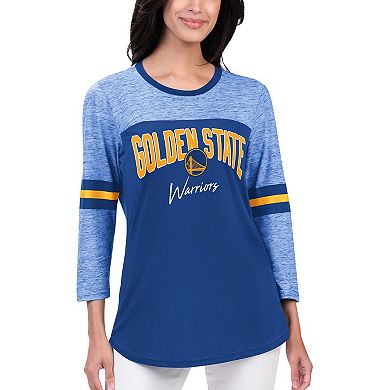 Women's G-III 4Her by Carl Banks Royal Golden State Warriors Play the Game Three-Quarter Sleeve T-Shirt