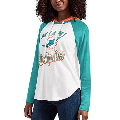 Women's G-III 4Her by Carl Banks White Miami Dolphins MVP Raglan Hooded Long Sleeve T-Shirt