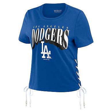 Women's WEAR by Erin Andrews Royal Los Angeles Dodgers Side Lace-Up Cropped T-Shirt