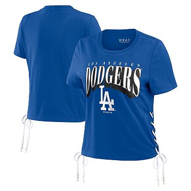 Women's WEAR by Erin Andrews Royal Los Angeles Dodgers Side Lace-Up Cropped T-Shirt