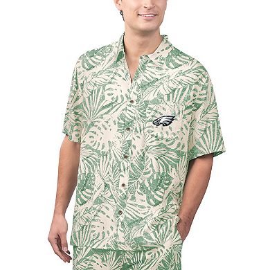 Men's Margaritaville Tan Philadelphia Eagles Sand Washed Monstera Print Party Button-Up Shirt