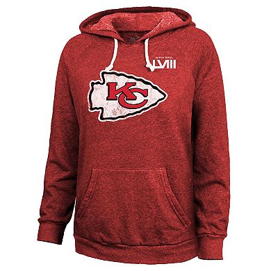 Women's Majestic Threads Patrick Mahomes Red Kansas City Chiefs Super Bowl LVIII Name & Number Tri-Blend Pullover Hoodie