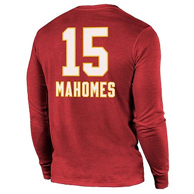 Men's Majestic Threads Patrick Mahomes Red Kansas City Chiefs Super Bowl LVIII Name & Number Tri-Blend Long Sleeve T-Shirt