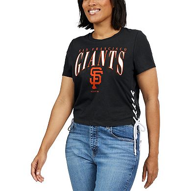 Women's WEAR by Erin Andrews Black San Francisco Giants Side Lace-Up Cropped T-Shirt