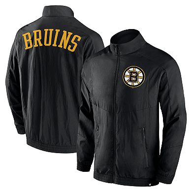Men's Fanatics Branded Black Boston Bruins Step Up Crinkle Raglan Full-Zip Windbreaker Jacket