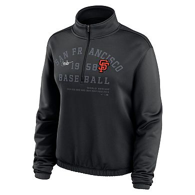 Women's Nike Black San Francisco Giants Rewind Splice Half-Zip Semi-Cropped Bubble Hem Sweatshirt