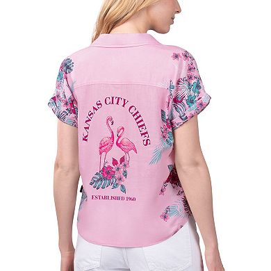 Women's Margaritaville Pink Kansas City Chiefs Stadium Tie-Front Button-Up Shirt