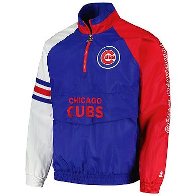 Men's Starter Royal/Red Chicago Cubs Elite Raglan Half-Zip Jacket