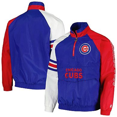Men's Starter Royal/Red Chicago Cubs Elite Raglan Half-Zip Jacket