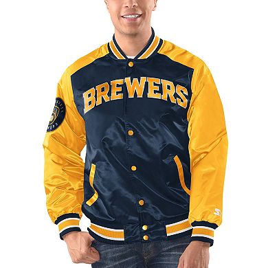 Men's Starter Navy/Gold Milwaukee Brewers Varsity Satin Full-Snap Jacket