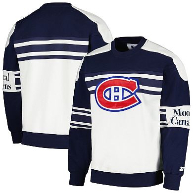 Men's Starter White Montreal Canadiens Defense Fleece Crewneck Pullover Sweatshirt