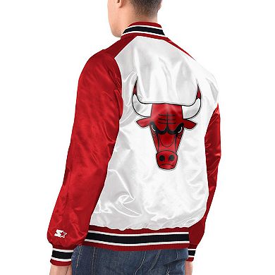 Men's Starter White/Red Chicago Bulls Renegade Satin Full-Snap Varsity Jacket