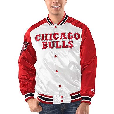 Men's Starter White/Red Chicago Bulls Renegade Satin Full-Snap Varsity Jacket