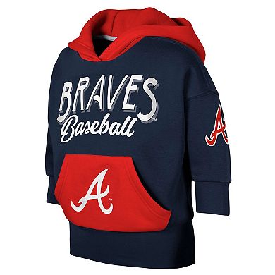 Youth Fanatics Branded Navy Atlanta Braves Team Practice Fashion Three-Quarter Sleeve Pullover Hoodie