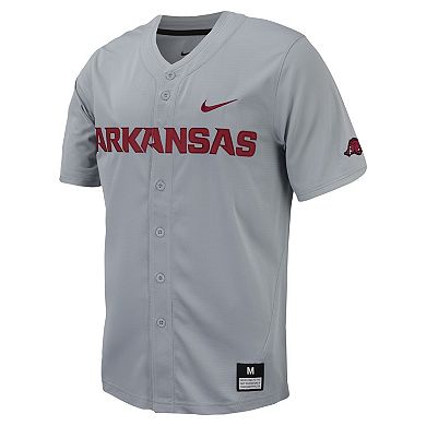 Men's Nike Gray Arkansas Razorbacks Replica Full-Button Baseball Jersey