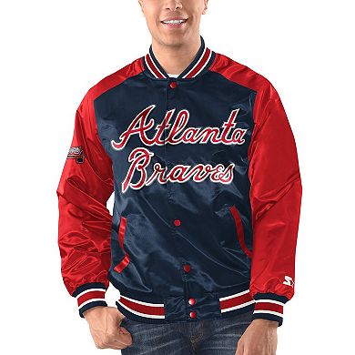 Men's Starter Navy/Red Atlanta Braves Varsity Satin Full-Snap Jacket