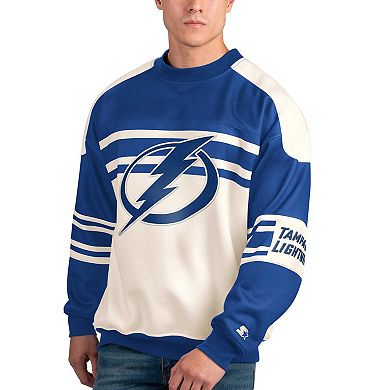 Men's Starter White Tampa Bay Lightning Defense Fleece Crewneck Pullover Sweatshirt
