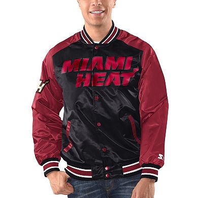 Men's Starter Black/Red Miami Heat Renegade Satin Full-Snap Varsity Jacket