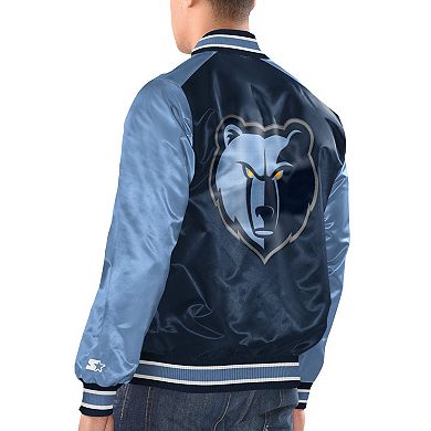 Men's Starter Navy/Light Blue Memphis Grizzlies Renegade Satin Full-Snap Varsity Jacket