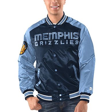 Men's Starter Navy/Light Blue Memphis Grizzlies Renegade Satin Full-Snap Varsity Jacket