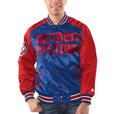 Men's Starter Royal/Red Detroit Pistons Renegade Satin Full-Snap Varsity Jacket