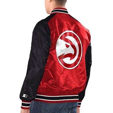 Men's Starter Red/Black Atlanta Hawks Renegade Satin Full-Snap Varsity Jacket