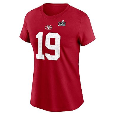Women's Nike Deebo Samuel Scarlet San Francisco 49ers Super Bowl LVIII Patch Player Name & Number T-Shirt