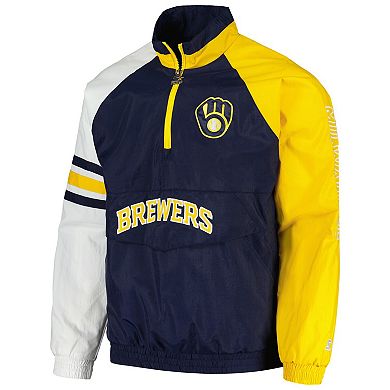 Men's Starter Navy/Gold Milwaukee Brewers Elite Raglan Half-Zip Jacket