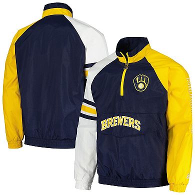 Men's Starter Navy/Gold Milwaukee Brewers Elite Raglan Half-Zip Jacket