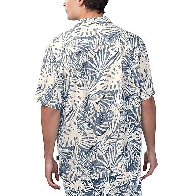 Men's Margaritaville Tan New England Patriots Sand Washed Monstera Print Party Button-Up Shirt