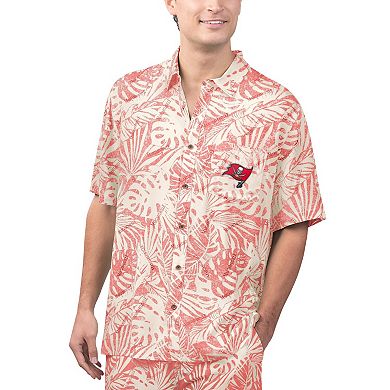Men's Margaritaville Tan Tampa Bay Buccaneers Sand Washed Monstera Print Party Button-Up Shirt