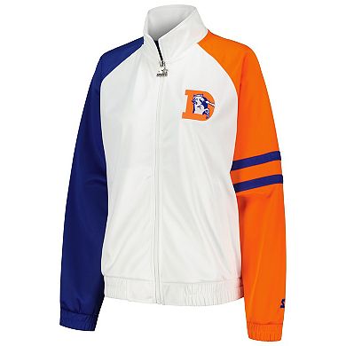 Women's Starter White Denver Broncos Curve Ball Raglan Full-Zip Track Jacket