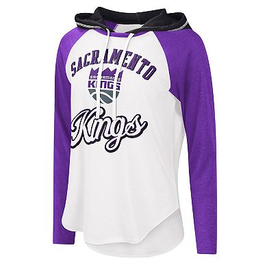 Women's G-III 4Her by Carl Banks White Sacramento Kings MVP Raglan Hoodie Long Sleeve T-Shirt