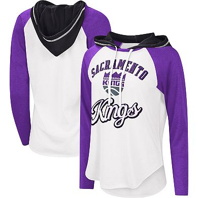 Women's G-III 4Her by Carl Banks White Sacramento Kings MVP Raglan Hoodie Long Sleeve T-Shirt