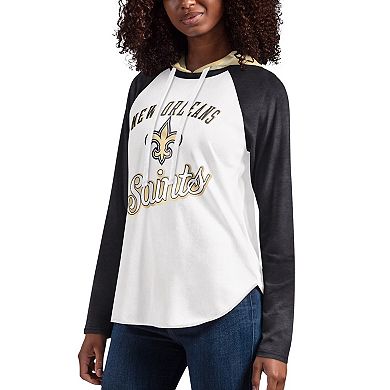Women's G-III 4Her by Carl Banks White New Orleans Saints MVP Raglan Hooded Long Sleeve T-Shirt