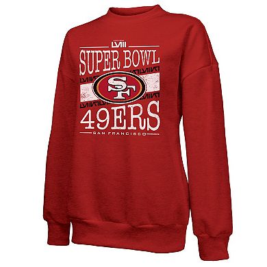 Women's Majestic Threads  Scarlet San Francisco 49ers Super Bowl LVIII Primetime Tri-Blend Pullover Sweatshirt