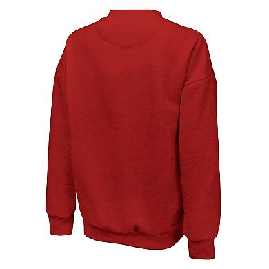 Women's Majestic Threads  Scarlet San Francisco 49ers Super Bowl LVIII Primetime Tri-Blend Pullover Sweatshirt