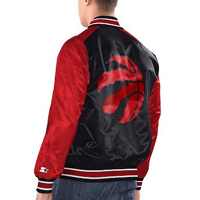Men's Starter Black/Red Toronto Raptors Renegade Satin Full-Snap Varsity Jacket