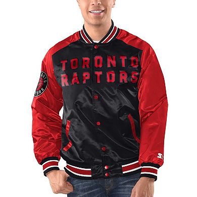 Men's Starter Black/Red Toronto Raptors Renegade Satin Full-Snap Varsity Jacket