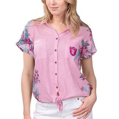 Women's Margaritaville Pink Las Vegas Raiders Stadium Tie-Front Button-Up Shirt