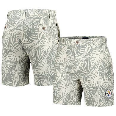 Men's Margaritaville Gray Pittsburgh Steelers Sandwashed Monstera Print Amphib Shorts