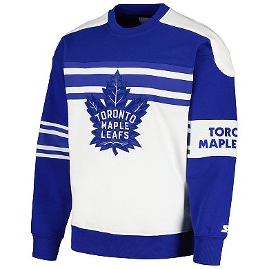 Men's Starter White Toronto Maple Leafs Defense Fleece Crewneck Pullover Sweatshirt