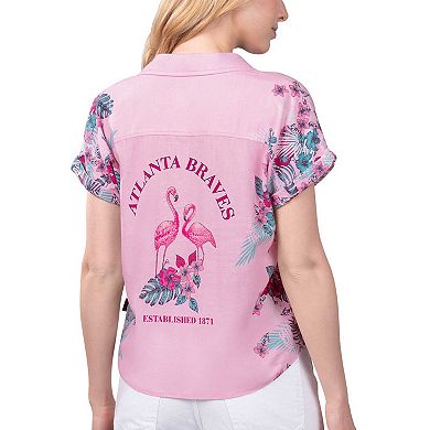 Women's Margaritaville Pink Atlanta Braves Stadium Tie-Front Button-Up Shirt