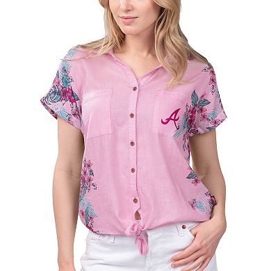 Women's Margaritaville Pink Atlanta Braves Stadium Tie-Front Button-Up Shirt