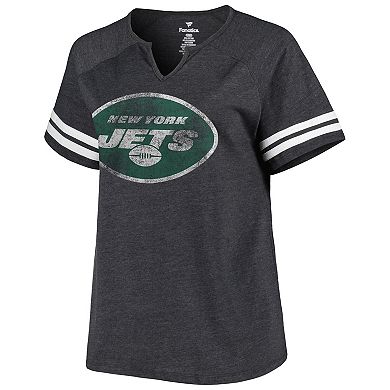 Women's Fanatics Heather Charcoal New York Jets Plus Size Raglan Notch Neck T-Shirt