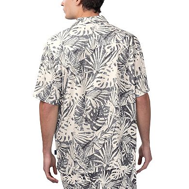 Men's Margaritaville Tan Miami Dolphins Sand Washed Monstera Print Party Button-Up Shirt