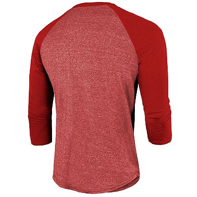 Men's Majestic Threads Scarlet San Francisco 49ers 2023 NFC Champions Tri-Blend Raglan 3/4-Sleeve T-Shirt