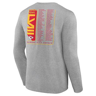 Men's Fanatics Branded Heather Charcoal Kansas City Chiefs Super Bowl LVIII Roster Long Sleeve T-Shirt